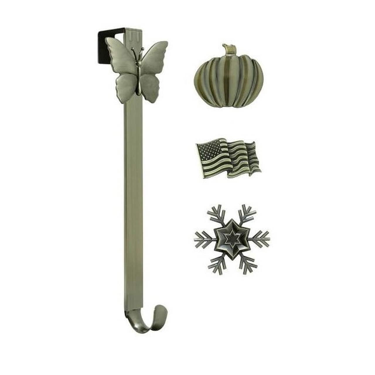 Haute Decor Antique Brass Adjustable Wreath Hanger with Decorative Icons